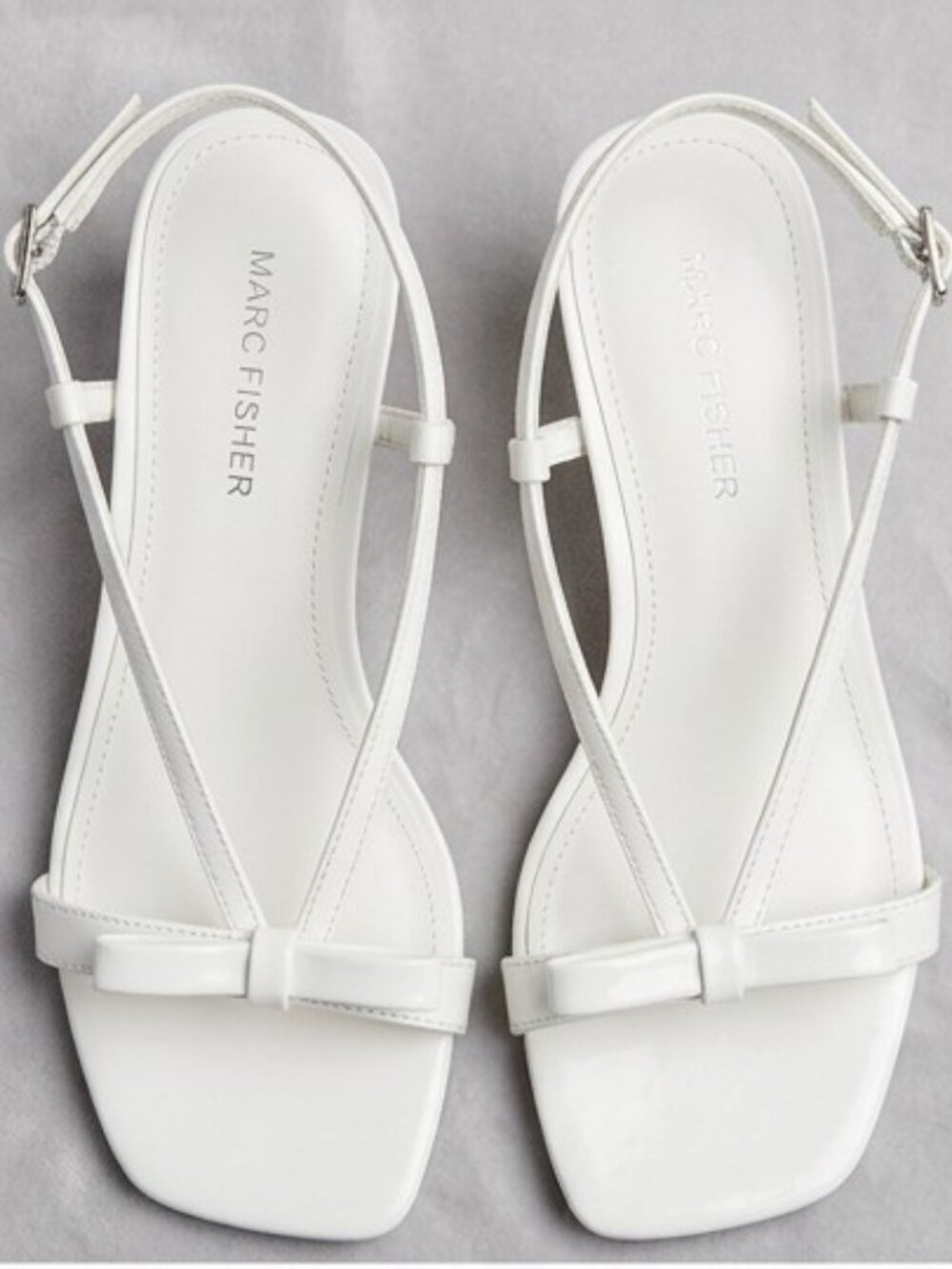 Marc Fisher Danzy White Bow Slingback Kitten Heel Sandals Size 7.5 Like New